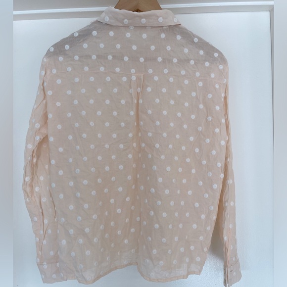 Copper Key Pastel Peach Sheer Textured Polka Dot Button Down Top Size Med - Picture 2 of 8